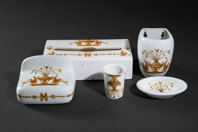 a picture of a white and gold bathroom set