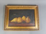 une photo d'un tableau représentant des poires posées sur une table