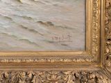 a picture of a painting of a boat in the water