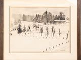 une image représentant un dessin en noir et blanc d'un champ recouvert de neige