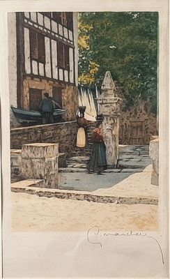un tableau représentant une femme marchant dans la rue