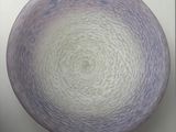purple and white plate on a white wall in a room