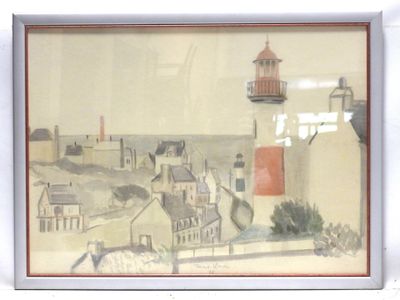 a picture of a painting of a lighthouse on a wall