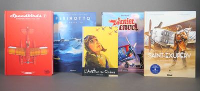 AVIATION Réunion d'ouvrages et bandes dessinées comprenant :…