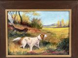 an oil painting of a dog in a field of grass