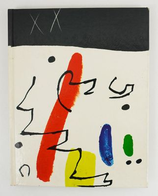 an abstract painting on a white wall with black and red lines