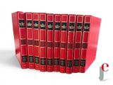 six livres rouges sont alignés sur une surface blanche