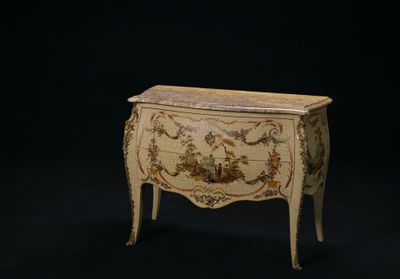 une image représentant une petite commode sur fond noir