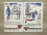 deux cartes postales représentant un homme et une femme sur un bateau