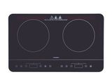a black induction cooktop with two burners on a white background