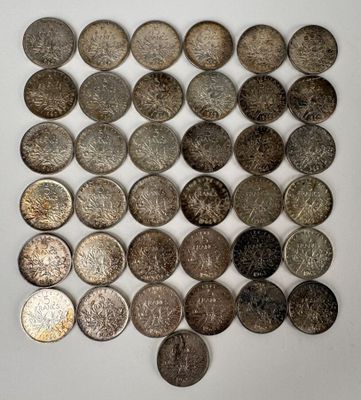 37 pièces en argent 5F semeuses 440g