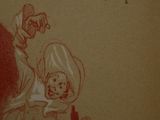 an old drawing of a man holding a child in his arms