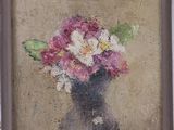 a painting of flowers in a vase on the wall