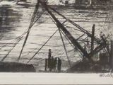 a black and white photo of a boat in the water