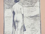 une image représentant le dessin d'une femme debout sur une plage