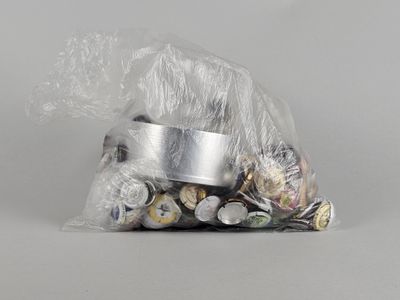 a bag full of assorted candy on a table