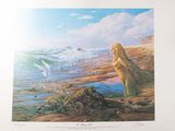 an image of a painting of a woman sitting on the beach