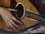 a painting of a person holding a guitar