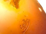 a close up of a bottle of liquid on a white surface