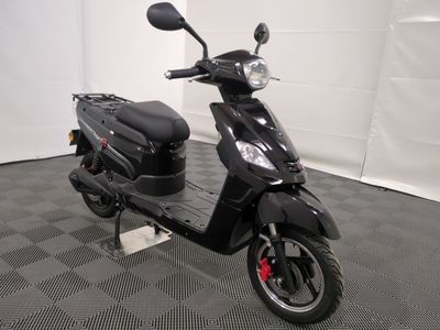 a black scooter parked in a garage