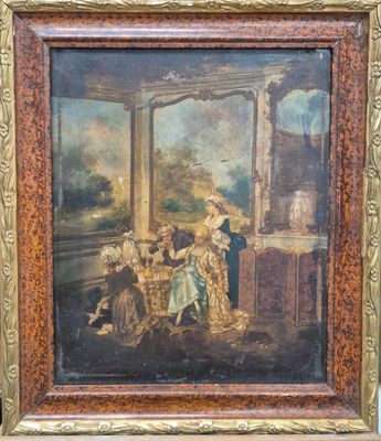 un tableau représentant une réunion de famille en plein air