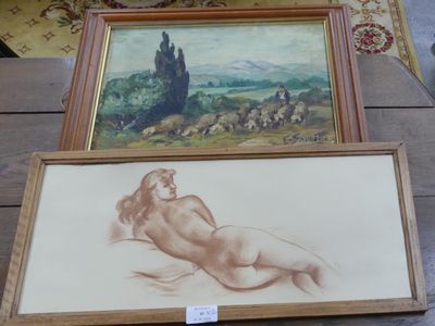 E. SARNETTE (XXe) "Bergère avec ses moutons" (Colline de Mau…