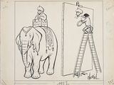 dessin représentant un homme debout sur une échelle à côté d'un dessin d'éléphant