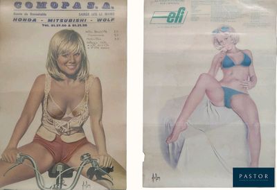 deux affiches représentant une femme en maillot de bain et un homme en maillot de bain