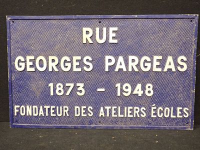 plaque commémorative rue Georges Pargeas, 1879-1948, fondateur des Ateliers Eccles