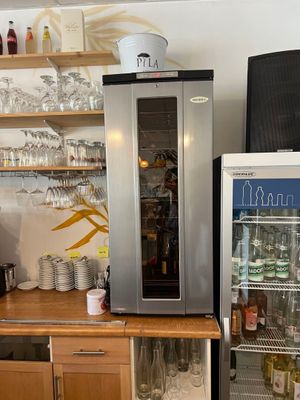 un réfrigérateur et un mini-réfrigérateur dans une cuisine