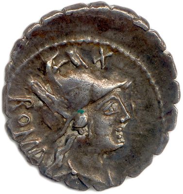 an ancient coin with a woman ' s face on it
