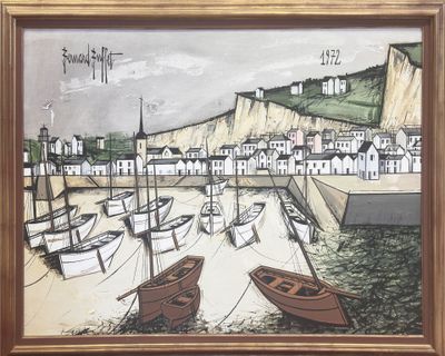 a picture of a painting of boats in a harbor