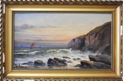 a picture of a painting of a sailboat in the ocean
