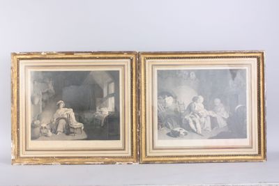 two framed pictures of a couple of people sitting on a couch
