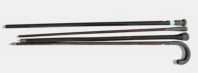 Lot composé de 4 cannes dont, canne en bois noirci, pommeau …