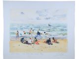 aquarelle représentant un groupe de personnes sur la plage