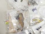 many different types of fish in plastic bags on the table