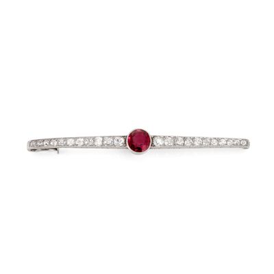a ruby and diamond bar brooch