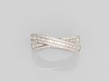 a white gold ring with three rows of diamonds