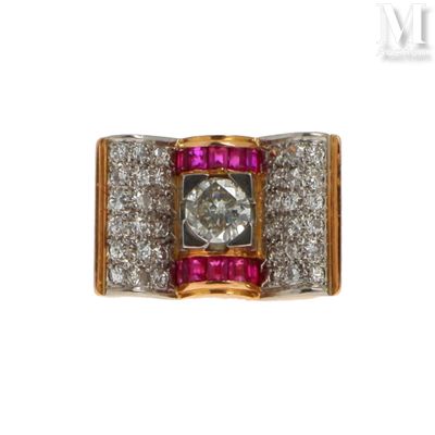 Bague Tank Bague en or rose 18k (750°/°°) de forme Tank orné…