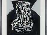 an image of a black and white drawing of an elephant on a plate