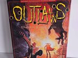 the box for the board game outlaws is sitting on a table