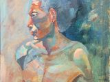 an oil painting of a man with no shirt and no shirt on