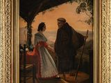 an old painting of a man and a woman standing next to each other
