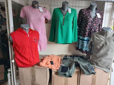 a display of clothing on a shelf in a store