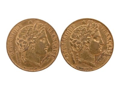 Deux pièces de 20 Francs or Cérès de 1851, (usures). - Photo 1