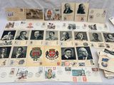 an image of a collection of stamps and postcards on a table