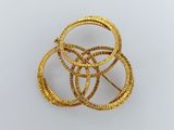 a close up of a gold brooch on a white background