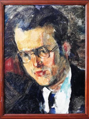 painting of a man in a suit and tie in a wooden frame