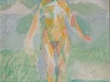 an image of a painting of a woman standing on a beach